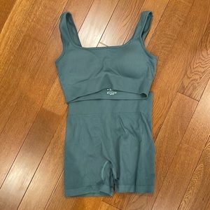 Green sports bra and shorts set